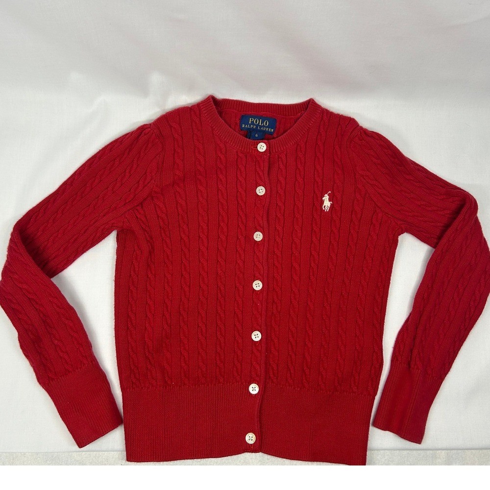 Polo Ralph Lauren Red Cable Knit Cardigan Sweater Size 6